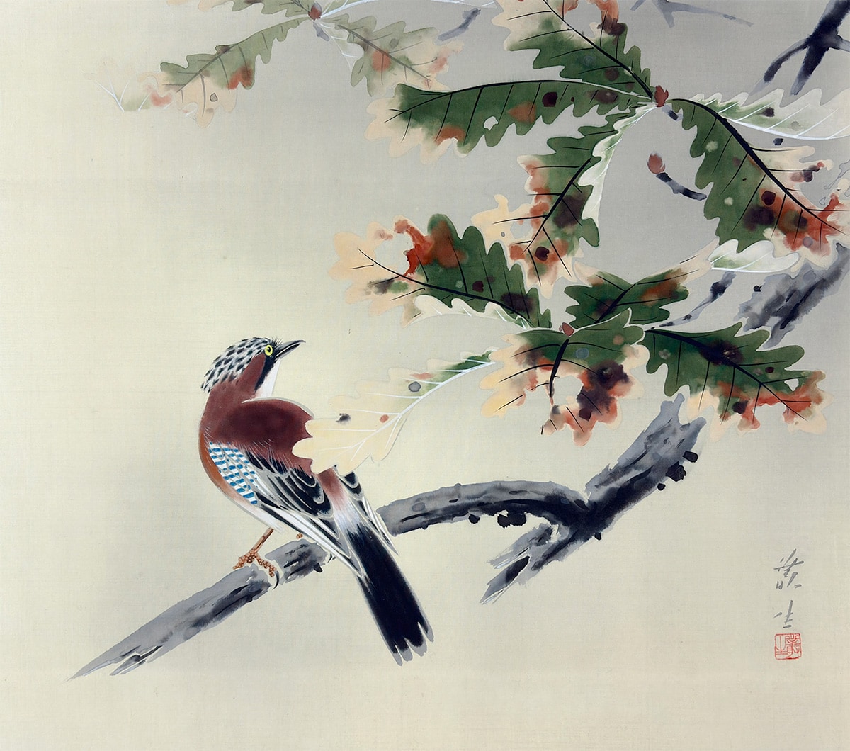 柏に橿鳥（かけす）｜新・古美術 高美堂（こうびどう）｜掛軸販売