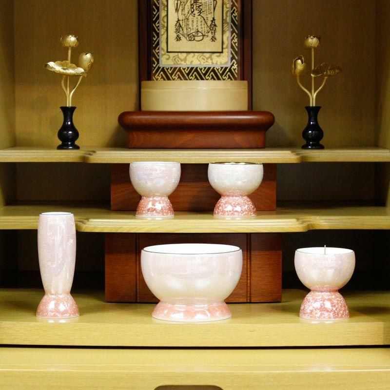 仏具 5点セット 有田焼仏具 「四季」 5具足 モダン 仏壇 花立て 香炉