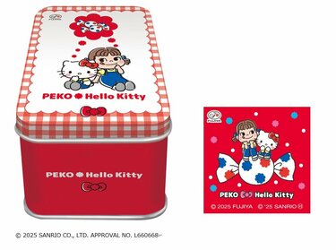 伝説コラボ！「ペコちゃん」と「キティちゃん」不二家の刺繍缶バッジや
