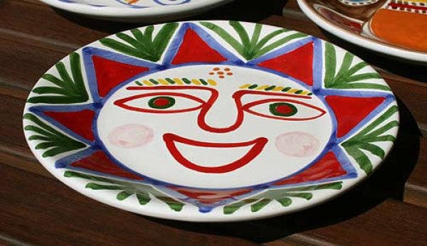 イタリア製 輸入雑貨 シチリア 陶器 絵皿 壁飾り 壁掛け 手描き 太陽