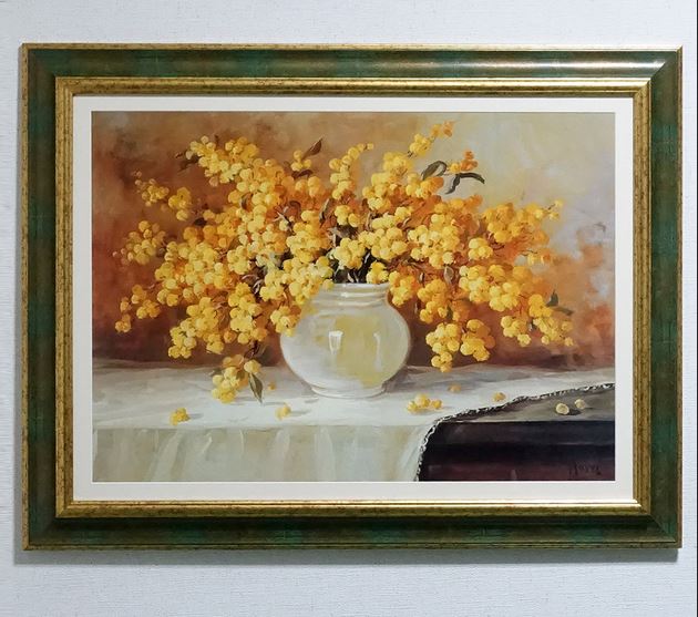 イタリア製 輸入雑貨 額絵 アートフレーム ミモザ アンティーク風