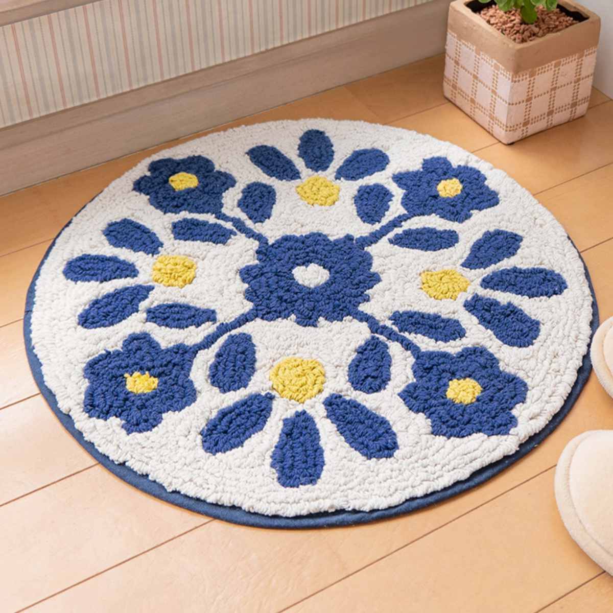 玄関マット 室内用 直径40cm タラベラ陶器 プエブラ刺繍 （ 玄関