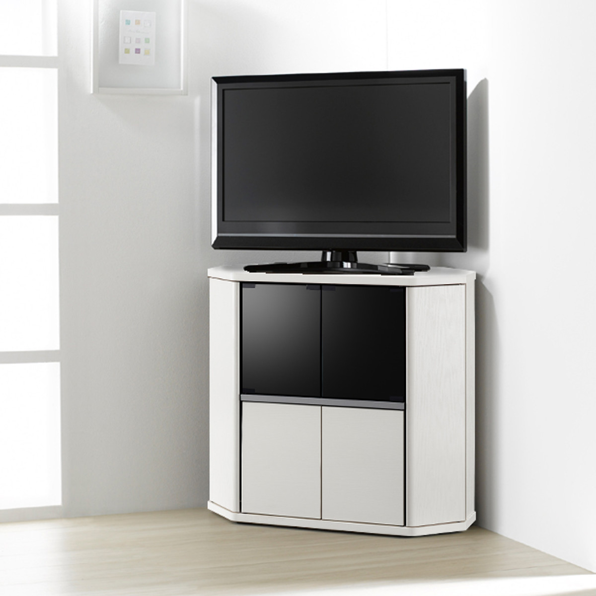 テレビ台 コーナー型 ハイタイプ 木目調 スモークガラス 幅79cm