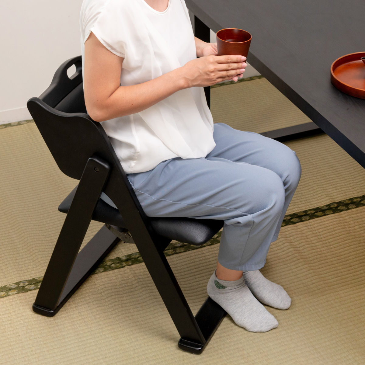 お座敷チェア 座面高36cm 座椅子 折りたたみ椅子 ブラック （ チェア