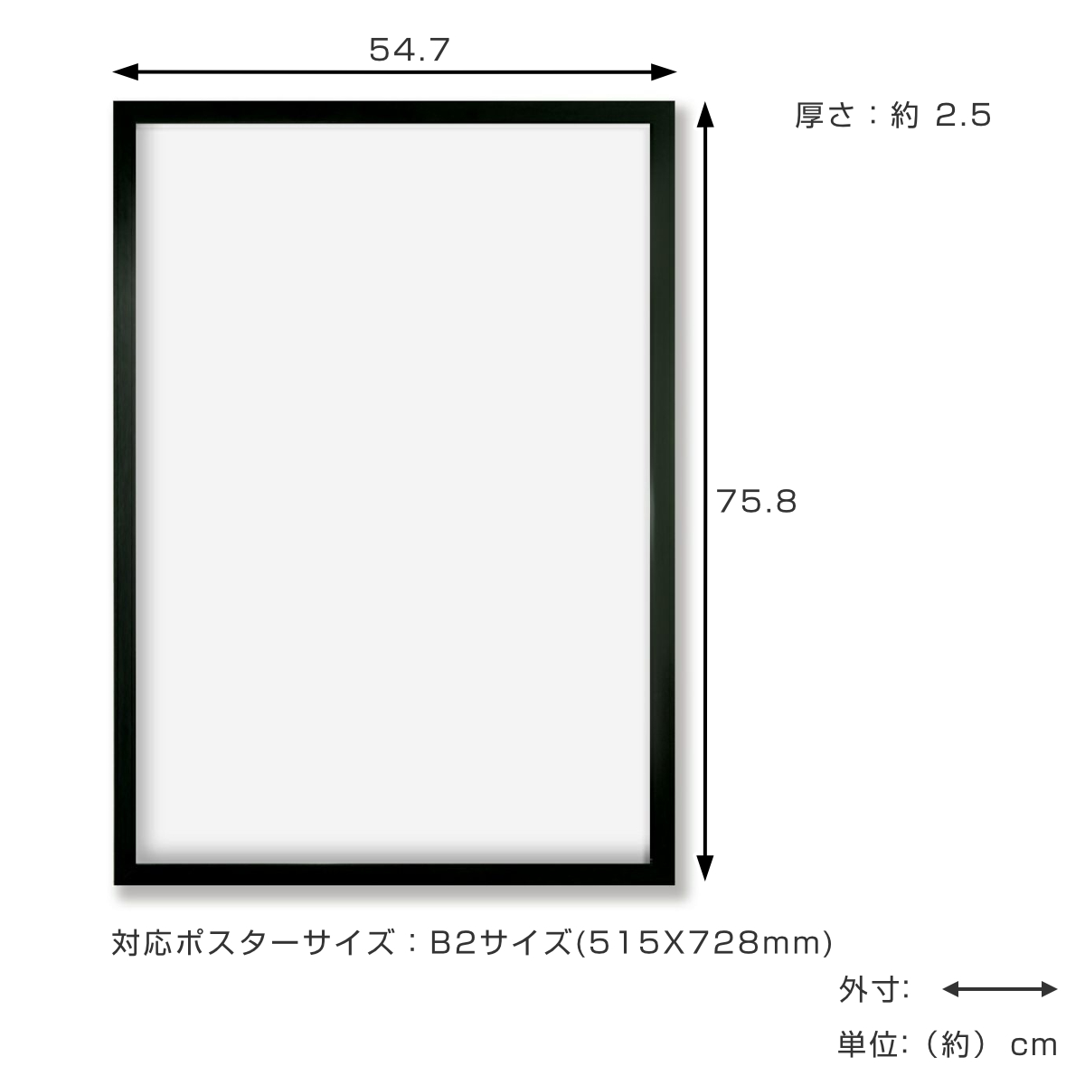 ポスターフレーム B2 54.7×75.8cm ブラック （ ポスター フレーム 額