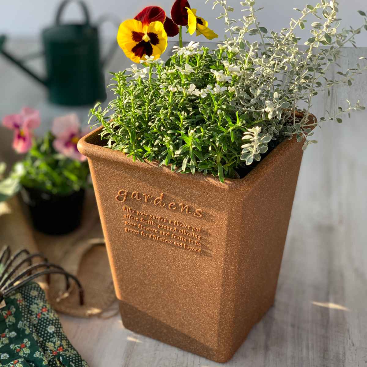 植木鉢 エコポット角型ロング 木粉入り 幅19.2×奥行19.2cm