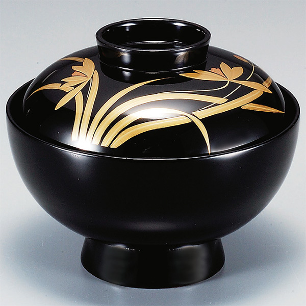 吸い物椀 お椀 黒漆塗 洋ラン 吸い物 椀 漆塗 蒔絵 本漆塗 食器 （ 汁