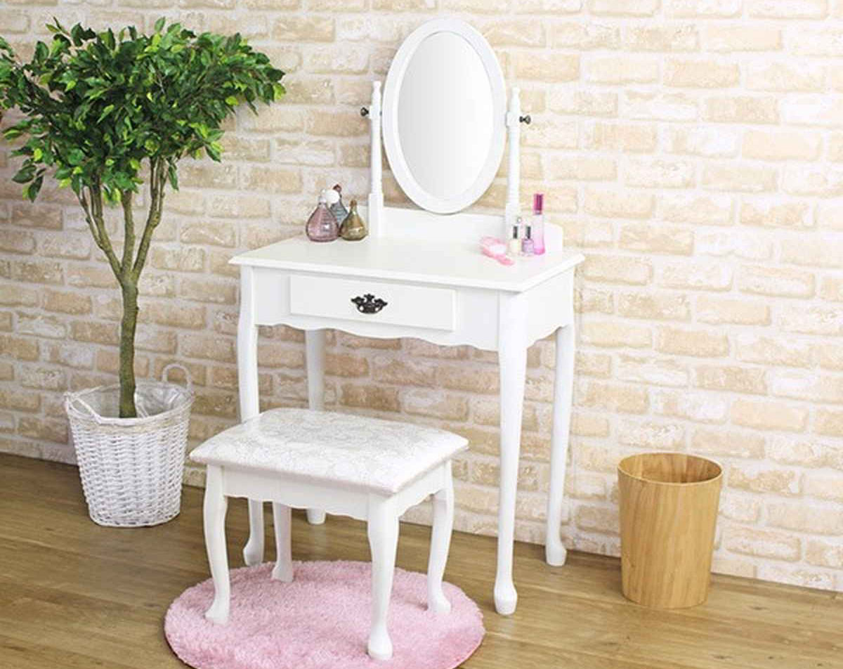 ドレッサー スツール付 アンティーク調 姫系 幅71.5cm （ 鏡台 化粧台