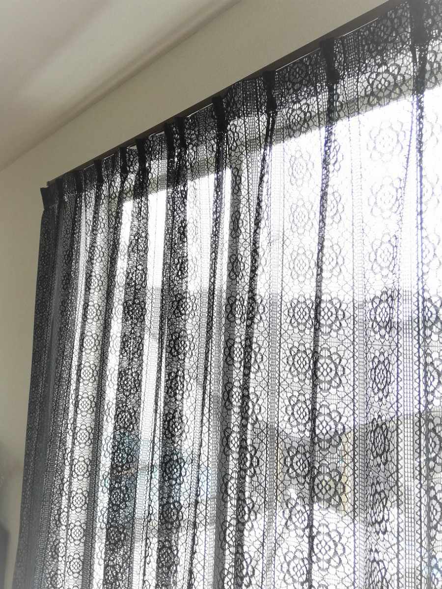 レースカーテン ブラックレース 100×88～148cm 2枚組 （ カーテン