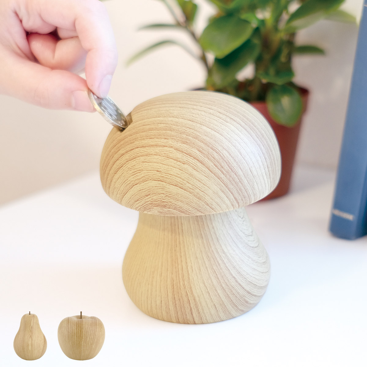 オブジェ 北欧風木調マネーバンク 陶器 （ 貯金箱 マネーボックス