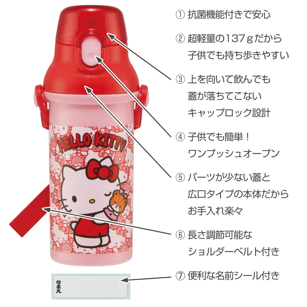 水筒 480ml 抗菌直飲プラボトル KTうしろうしろ （ ハローキティ 直
