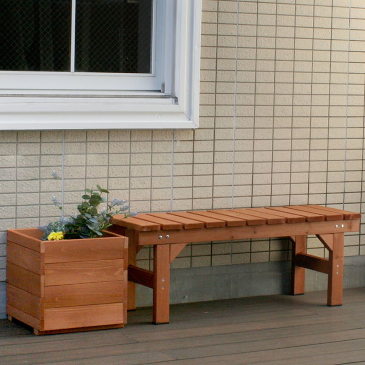 縁台ベンチ hiyori 幅107cm （ ベンチ 木製 屋外 ウッドチェア ウッド