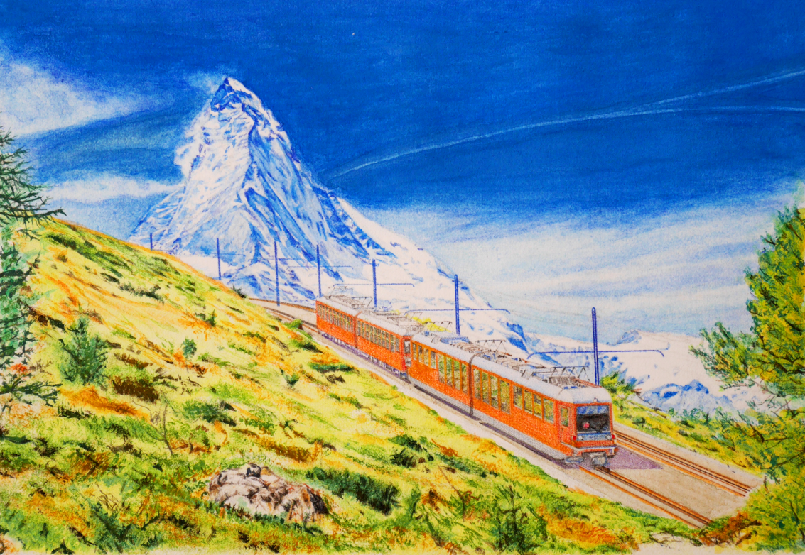 色鉛筆画「スイス登山電車」 : SL@天浜線