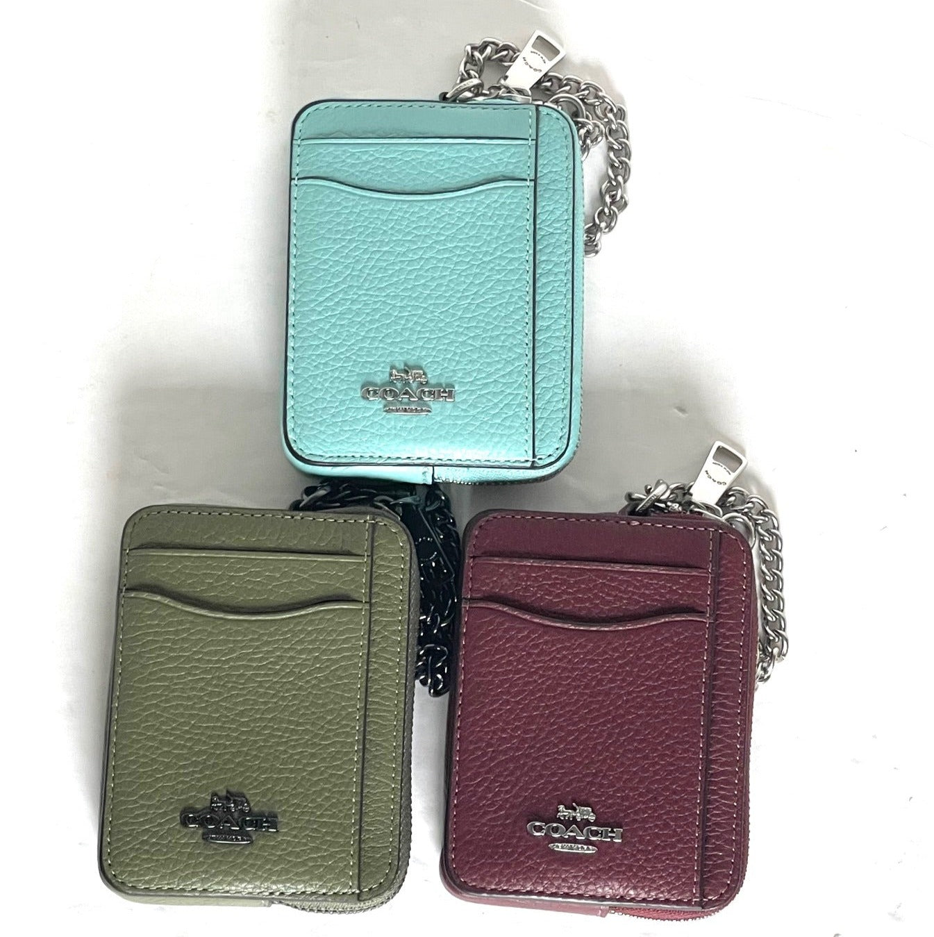 Coach Zip Card Case ID Wallet Pebbled Leather 6303 Mini Chain