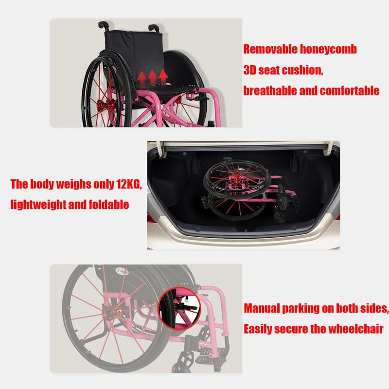 Amazon | ピンクの車椅子、女の子と女性のための軽量折りたたみ式旅行