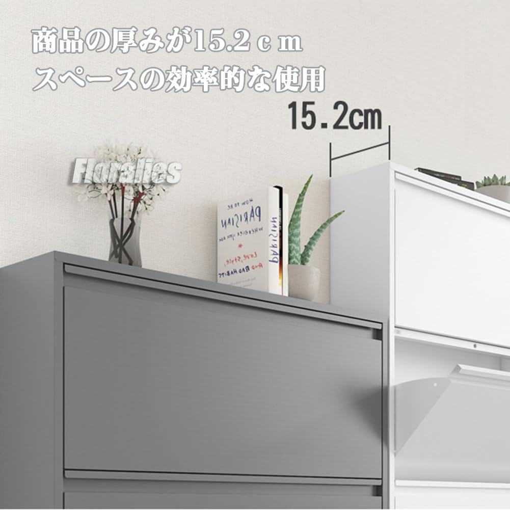 Amazon｜Floralies 下駄箱 スリム 薄型 大容量 斜め置き 完成品