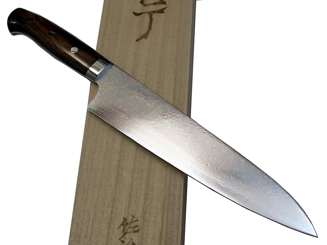 Amazon | 佐治武士作 V金10号W有色ダマスカス 牛刀240 アイアンウッド