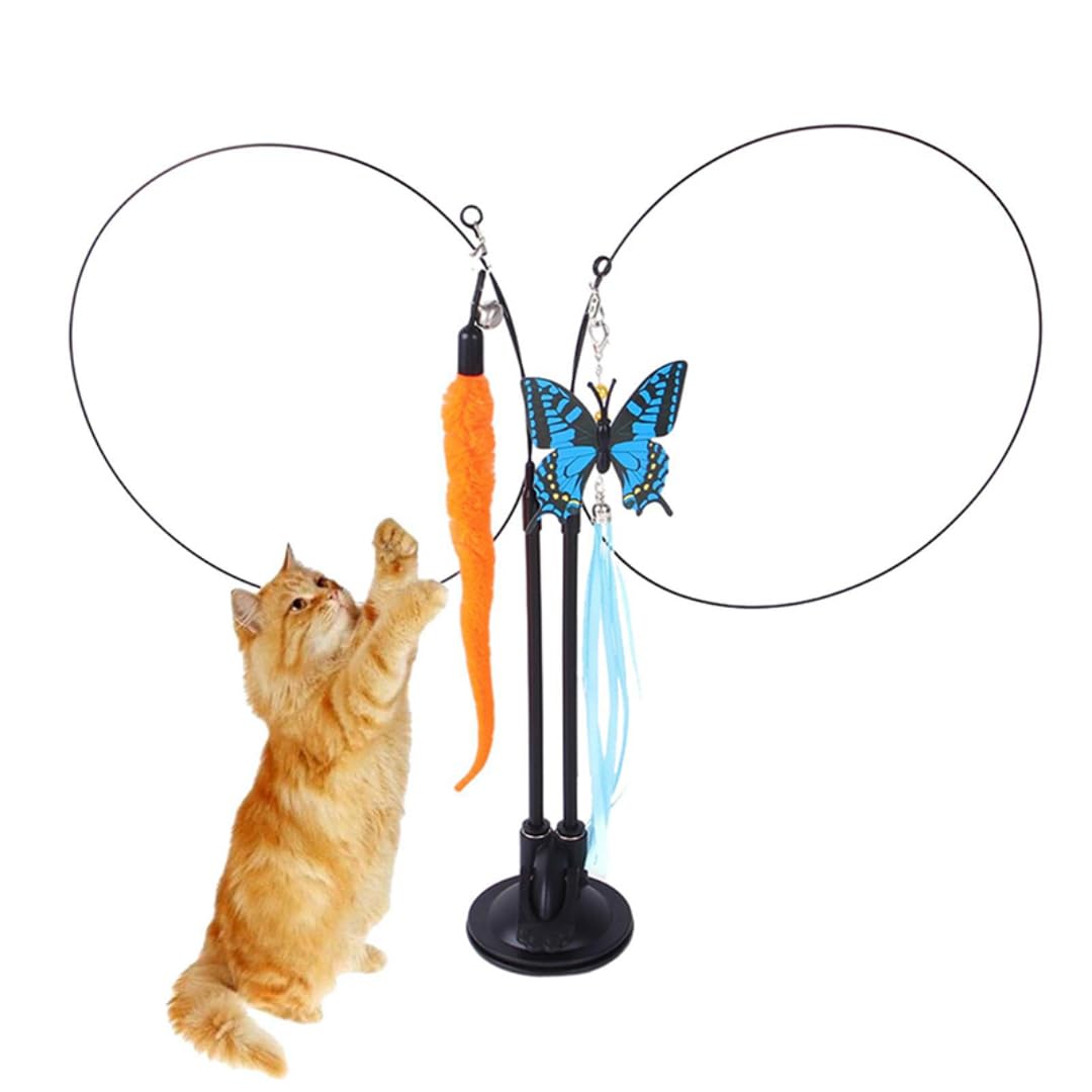 Amazon | 猫じゃらし 吸盤式 釣り竿 猫用玩具 鈴付き 毛虫 蝶