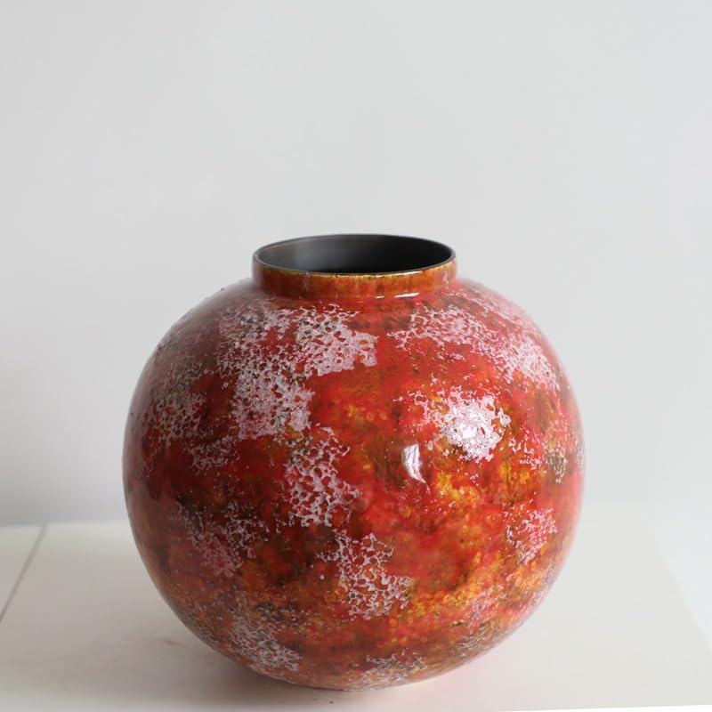Amazon.co.jp: 花瓶 赤い丸い陶器の花瓶 モダンで新しい中国風の