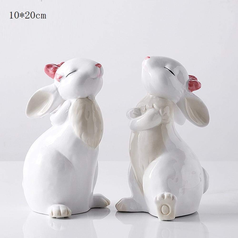 Amazon.co.jp: 彫刻 陶器うさぎペア動物置物クリエイティブ磁器アート