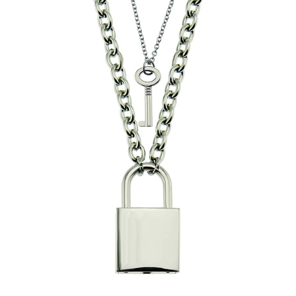Yeaphy Chain Punk Padlock Necklace Stainless Steel Chain Necklace