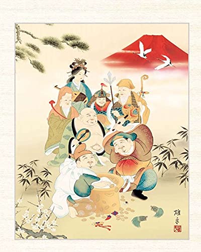 昭和レトロ 書道画 七福神 縁起物 日本の書道作品額縁付き 壁飾り 昭和