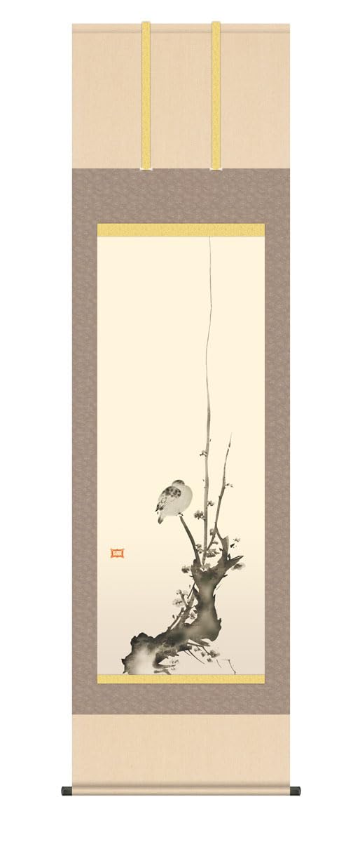 Amazon.co.jp: 掛軸 掛け軸 「紅梅鳩図」 宮本武蔵 尺五 桐箱 幅54.5