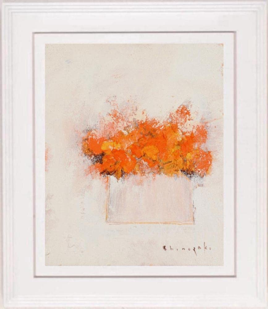 Amazon.co.jp: 篠崎晴夫 白い背景のオレンジの花 花 絵画 油絵 静物画