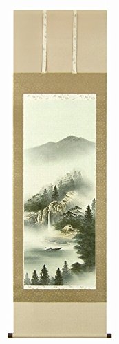 Amazon.co.jp: 小栗春峰『彩色山水』日本画 掛け軸 風景画 水墨画