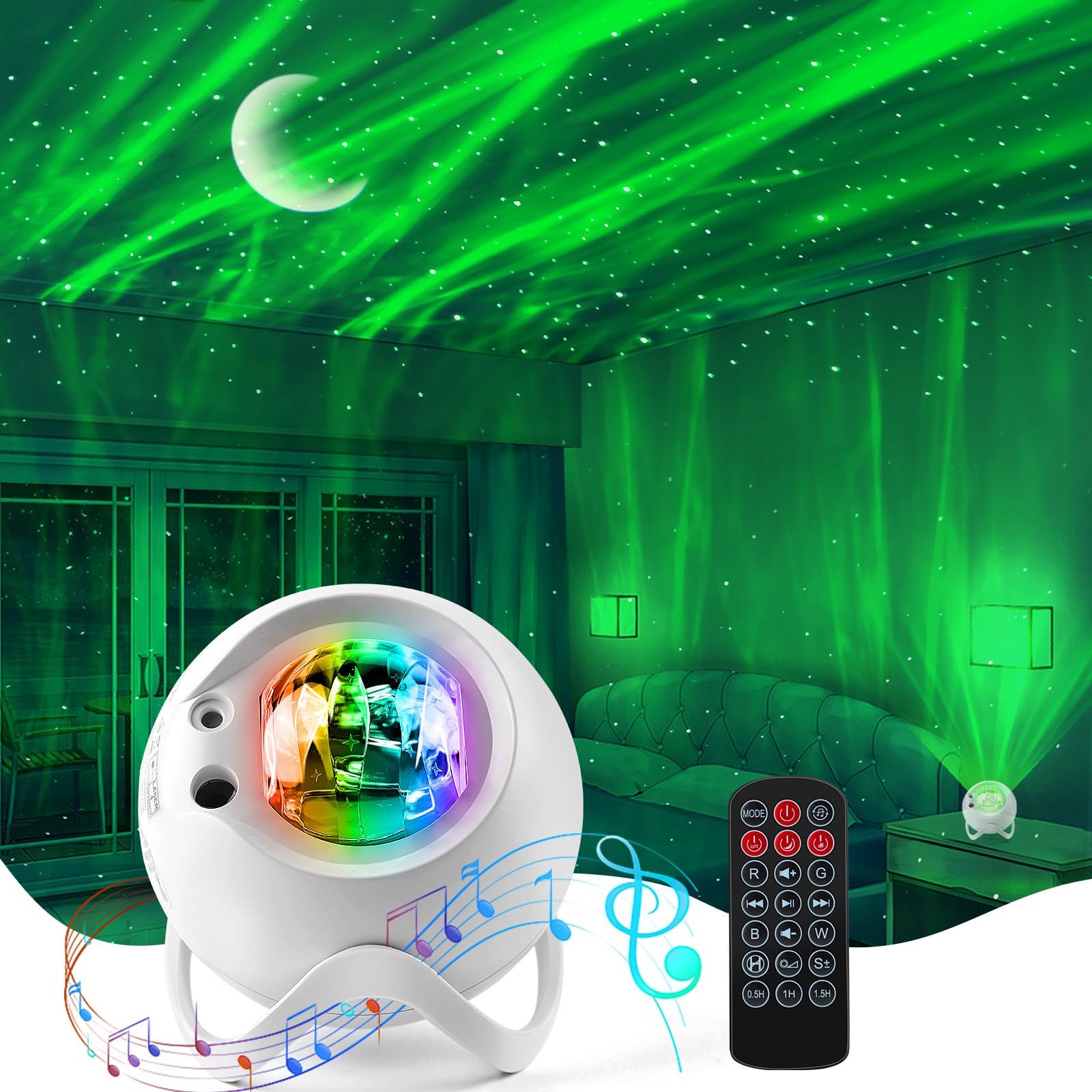 Aurora Northern Lights Projector: 60+ Light Effects White Noise