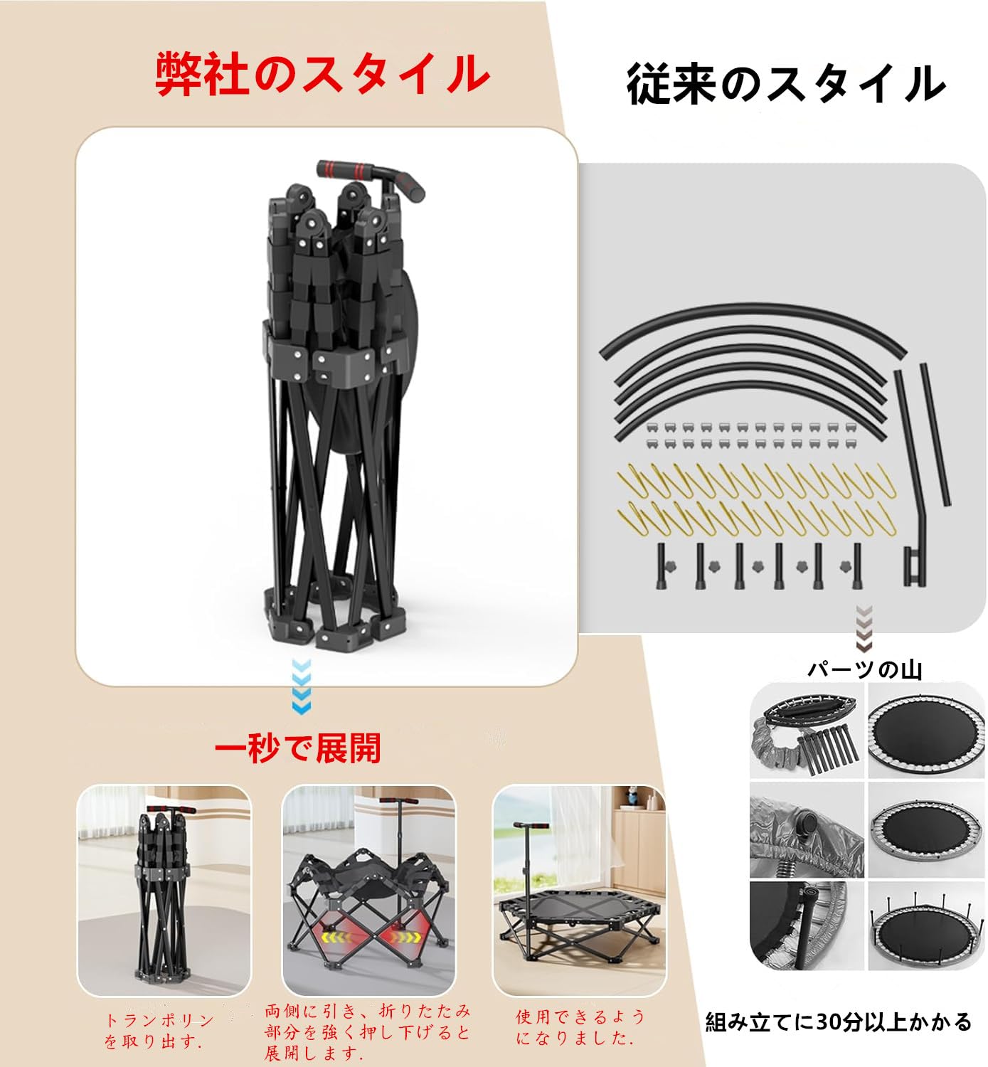 Amazon | トランポリン 折りたたみ式【2025新型】手すり3段階調節 静音