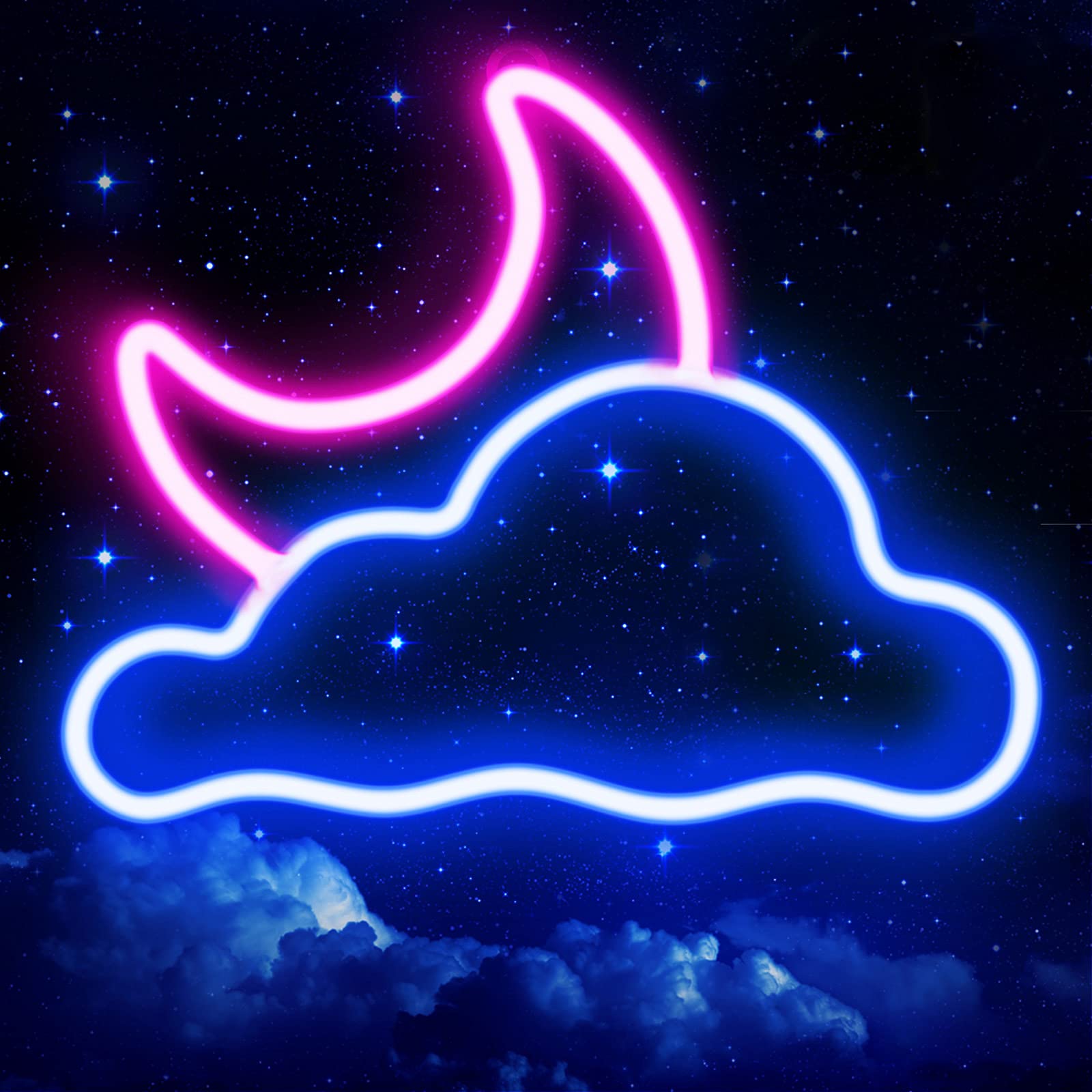 Amazon.co.jp: JTLMEEN ネオンサイン - 雲と月 LEDネオンライト、壁の