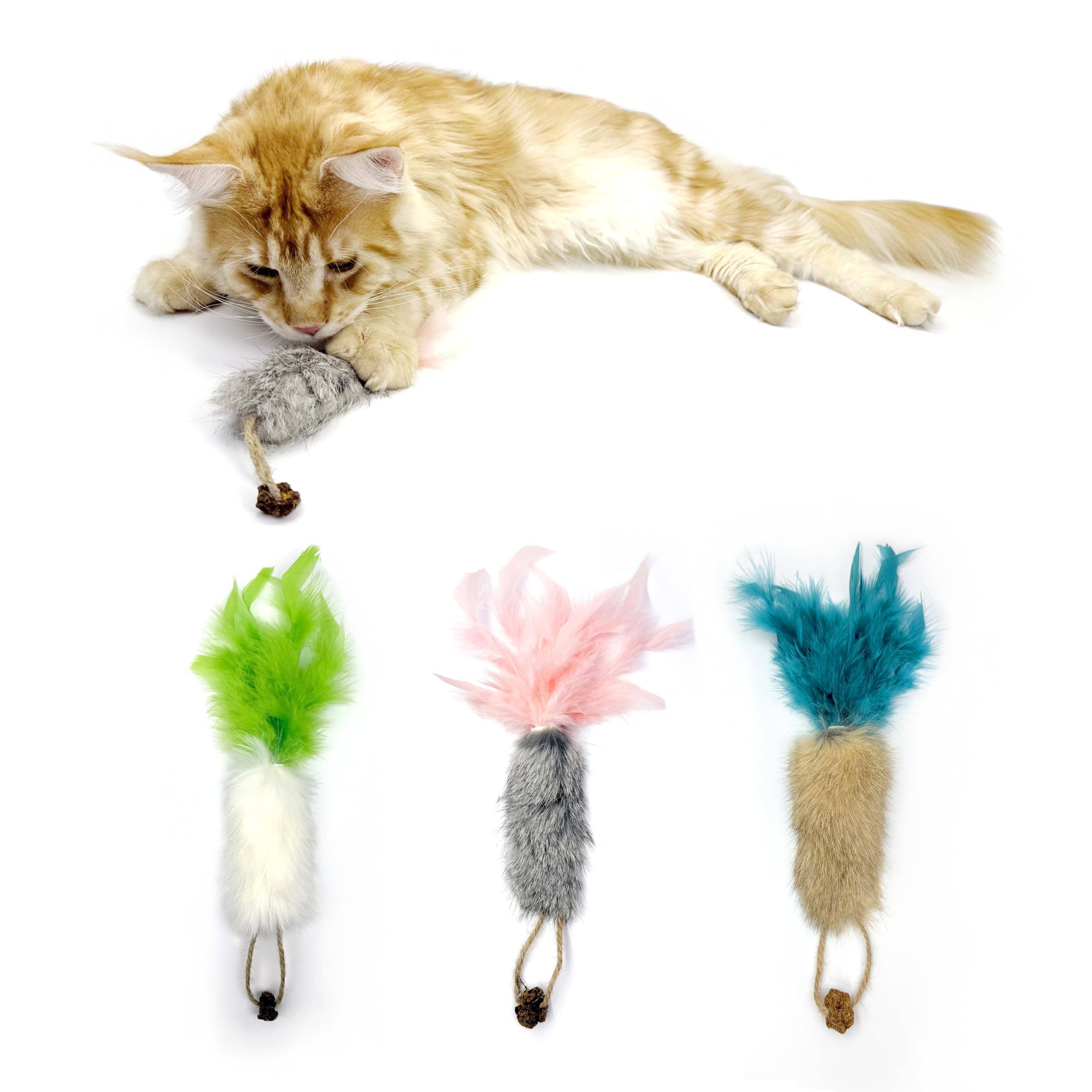 Amazon | 猫おもちゃ 3本セット｜天然羽根＆本物のうさぎ毛使用