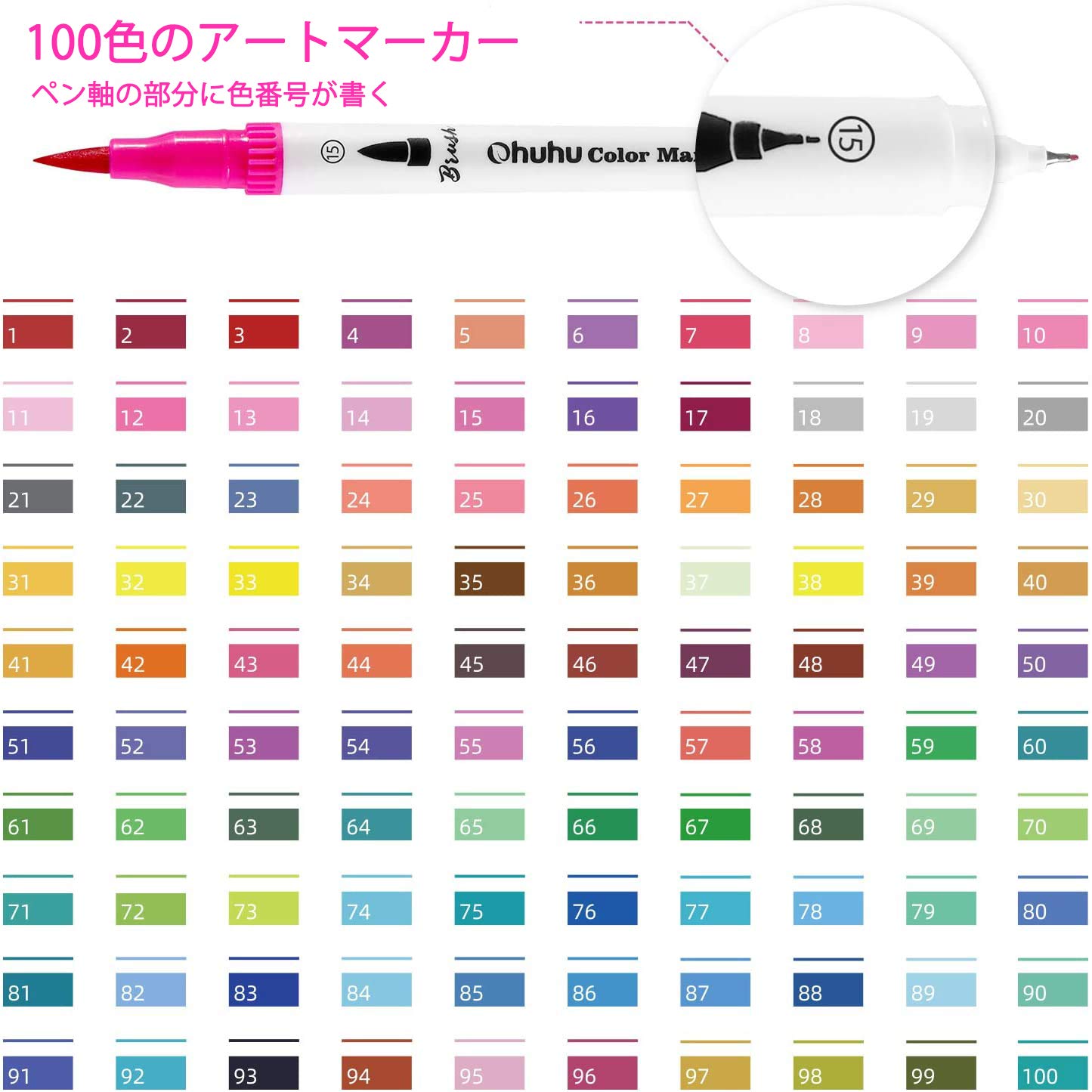 Amazon.co.jp: Ohuhu アートマーカー 水性ペン 100色 カラーペンセット