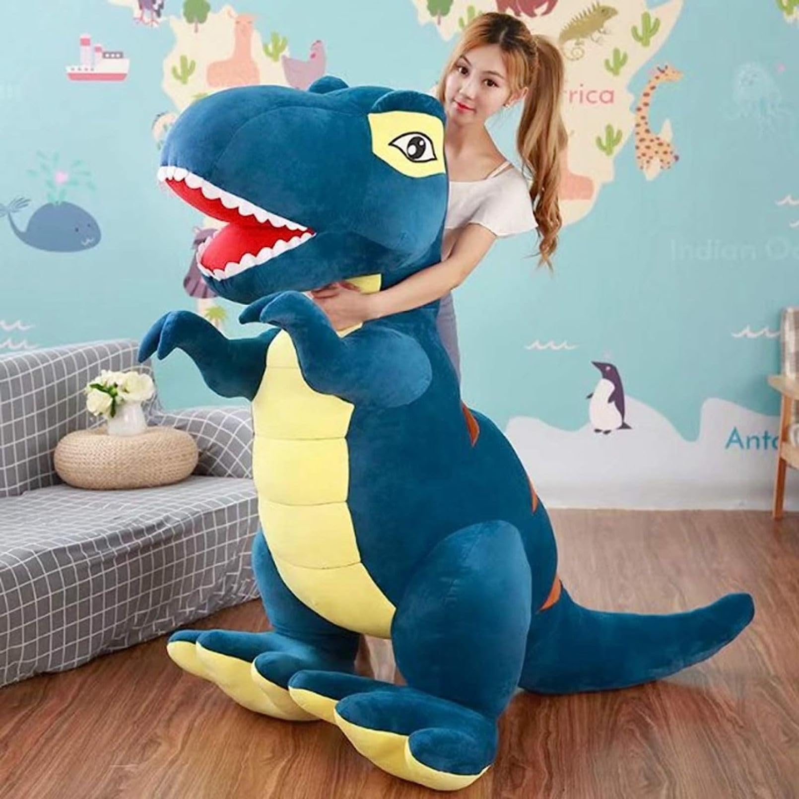 Amazon｜抱き枕 恐竜 90cm ぬいぐるみ 紺 緑 恐竜 大きい恐竜 恐竜縫い