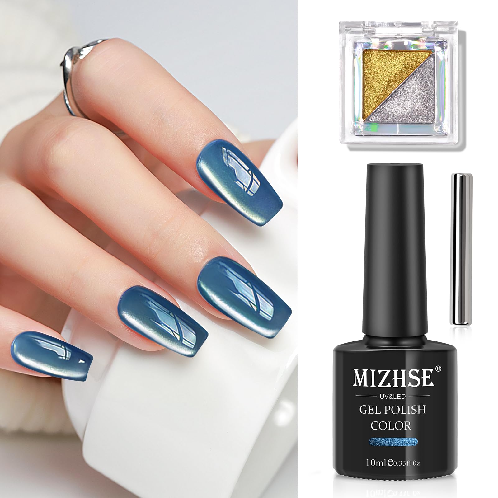 Amazon.com: MIZHSE Cat Eye Gel Nail Polish: Blue Magnetic Gel