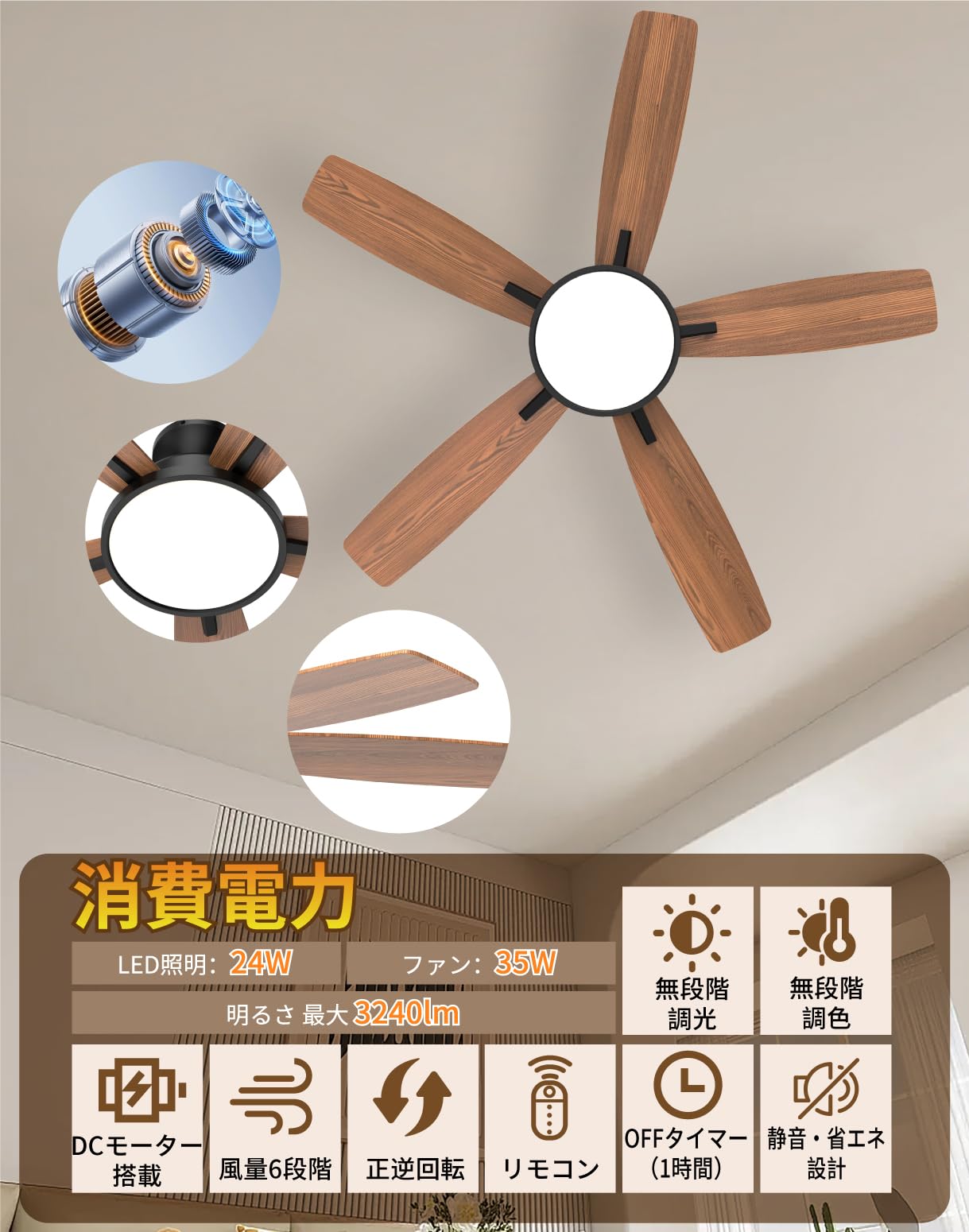 Amazon.co.jp : 【節電-5年保証】TALOYA シーリングファンライト調光