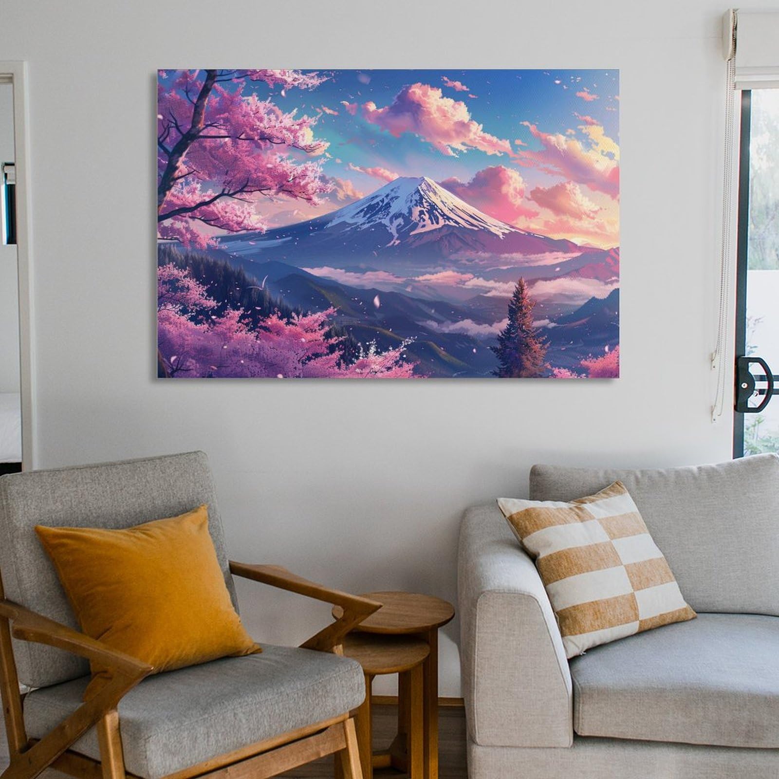 Amazon.co.jp: 絵画 富士山の下に咲く桜 アートパネル ポスター 美しい