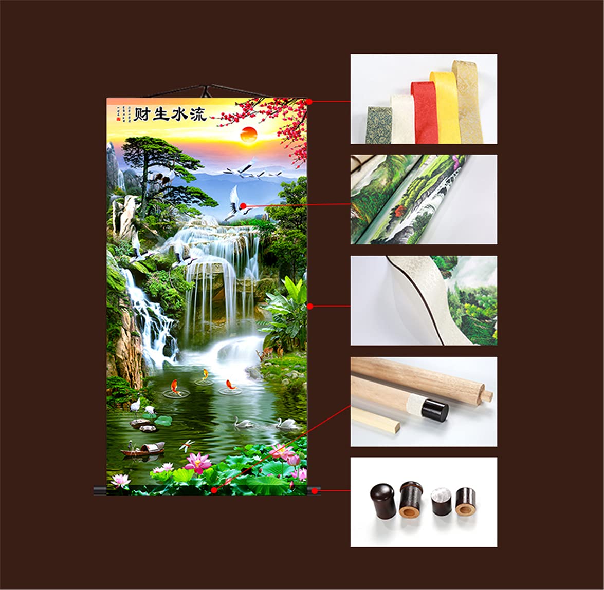 Amazon.co.jp: UXOWOXU 中国伝統風水ウォールアート - 風景 滝 絵
