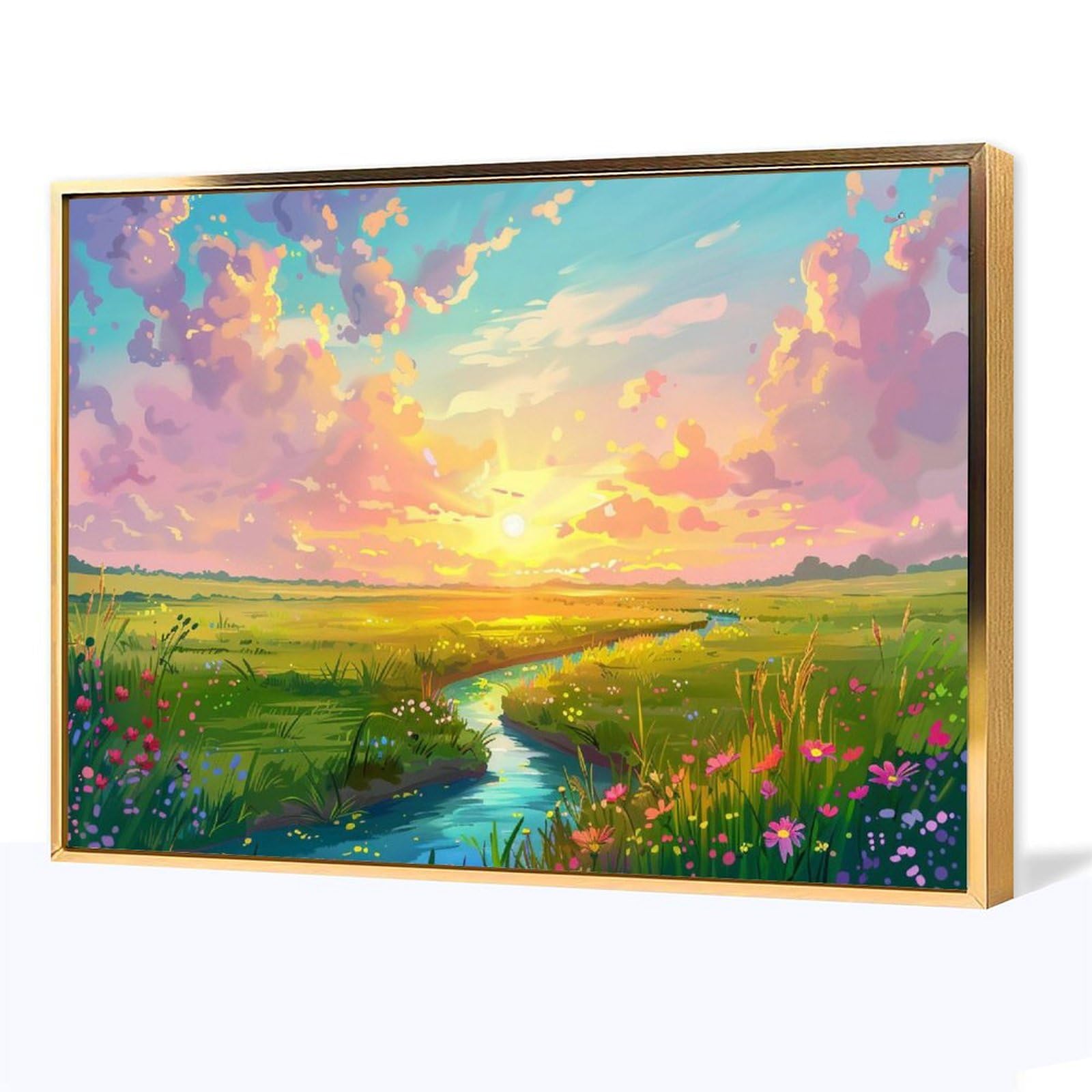 Amazon.co.jp: 絵画 夕日のプレーリークリーク アートパネル ポスター