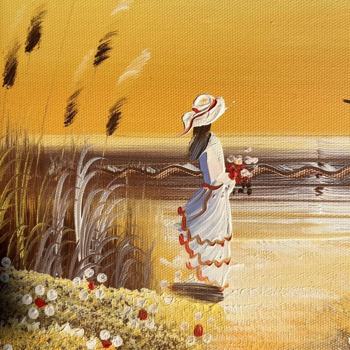 Amazon.co.jp: 手書き油絵 海を眺める少女 絵画 インテリア 油彩画