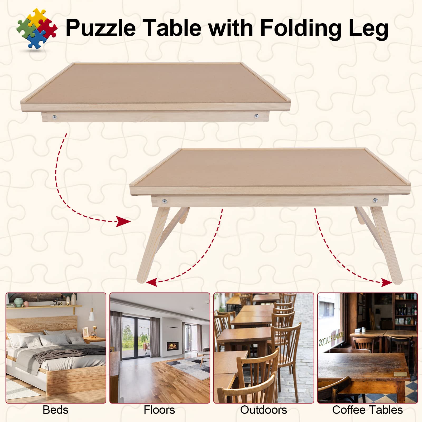 1000 Piece Wooden Folding Puzzle Table with Legs, 22