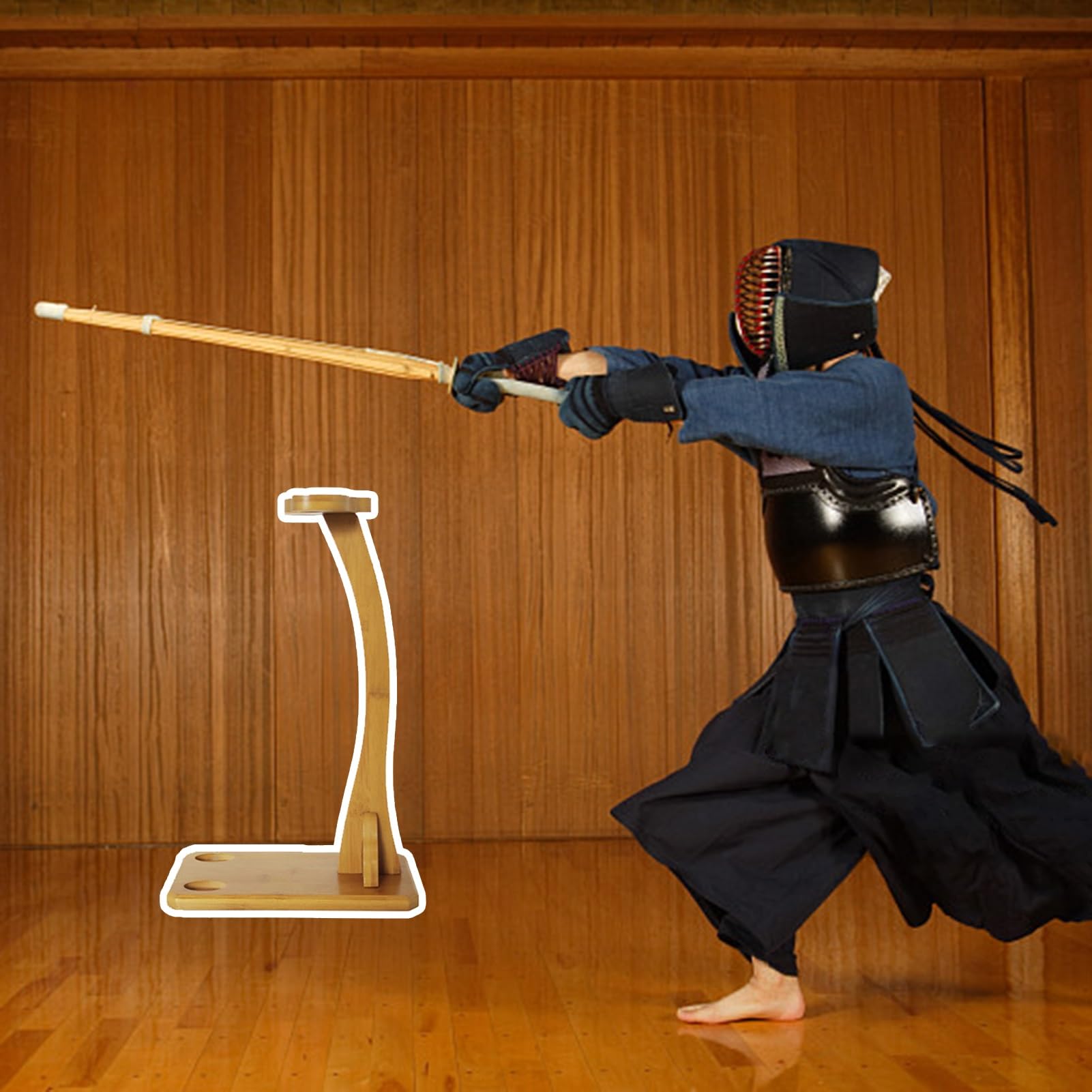 Amazon.co.jp: 刀掛け 竹二刀ディスプレイスタンド、 5高さの刀