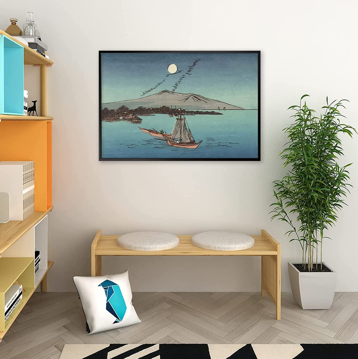 Amazon.co.jp: 絵画 湖の上の船と山インテリア 絵画 景色水彩画アート