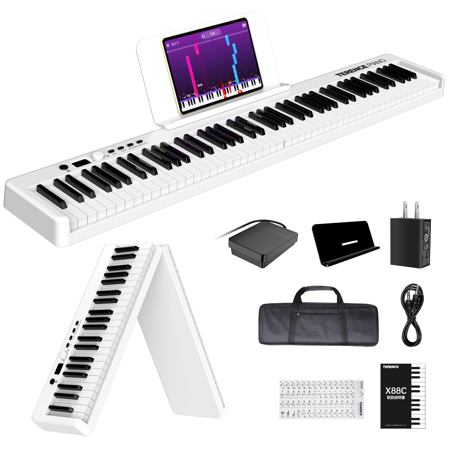 Amazon | TERENCE 電子ピアノ 88鍵盤 折り畳み式 キーボード 充電式
