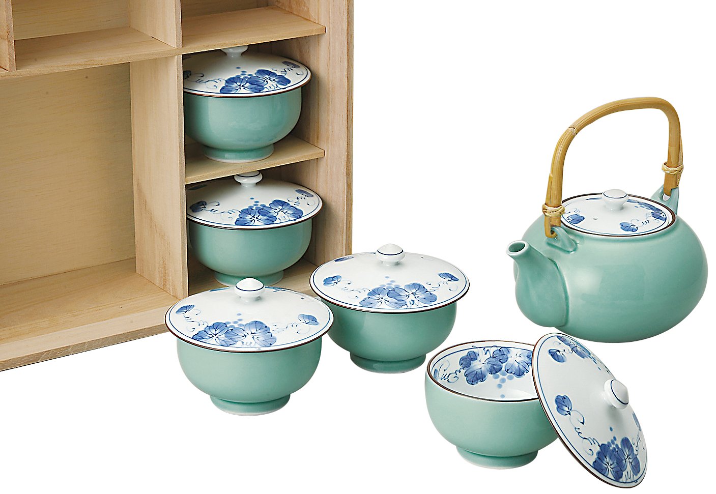 Amazon.co.jp: 西海陶器波佐見焼 蓋付土瓶茶器セット 掛分ぶどう柄 木
