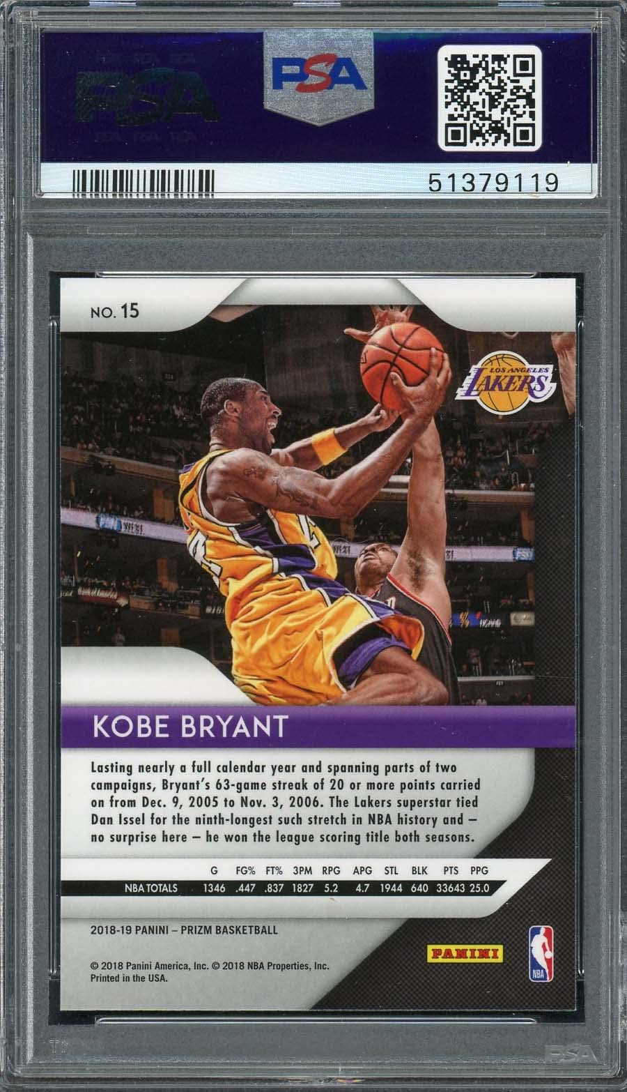 Amazon.com: Kobe Bryant 2018 Prizm Basketball Card #15 PSA 10