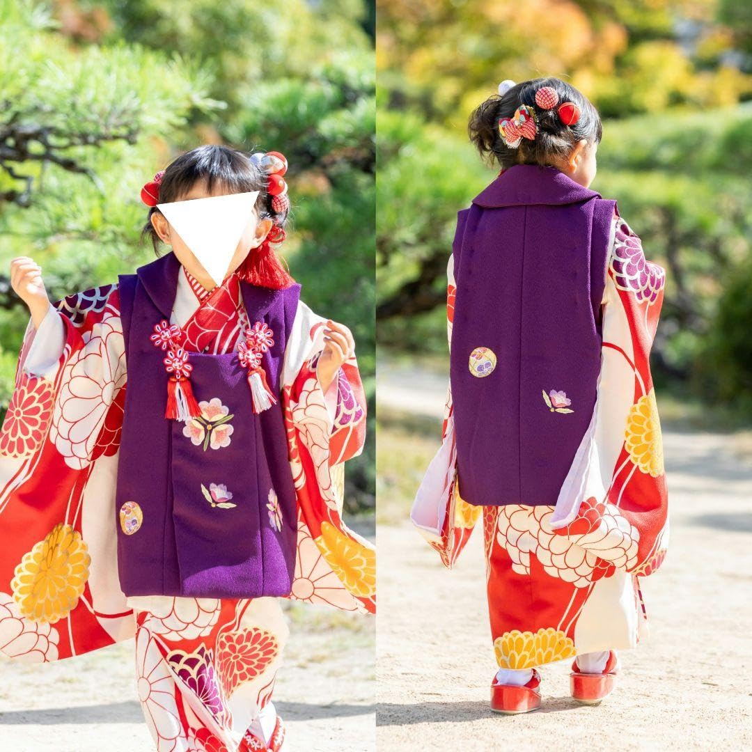 Amazon.co.jp: 七五三 3歳 女の子 着物 フルセット 古典 レトロ 紫 赤