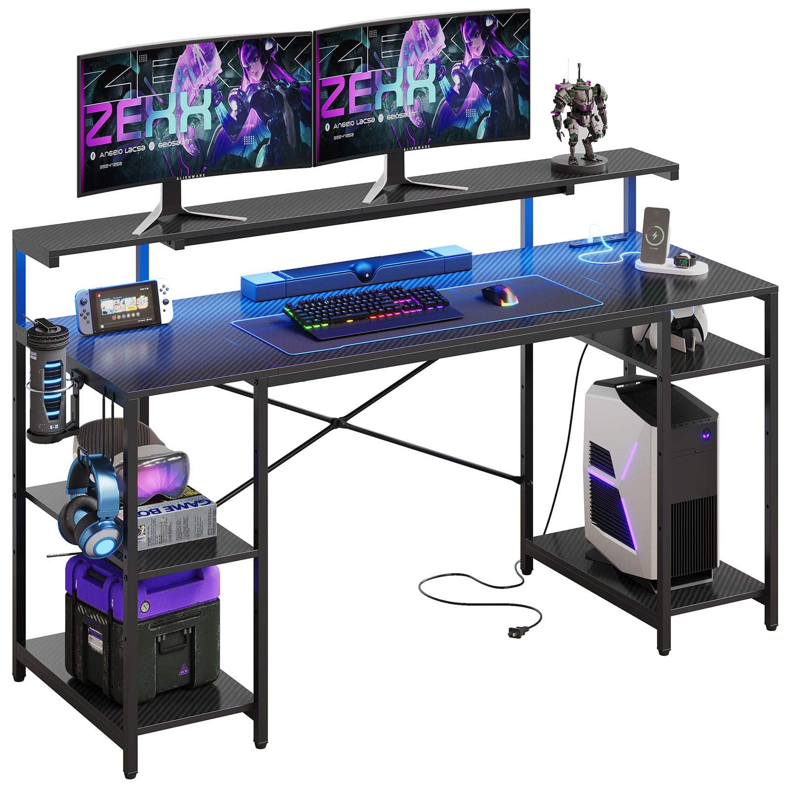 Amazon | Bestier ゲーミングデスク 幅140cm コンセント付き Type-C