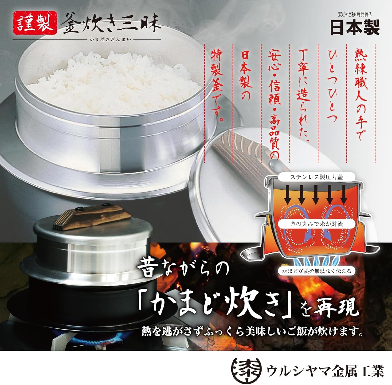 Amazon｜ウルシヤマ金属工業 釜飯 ご飯窯 2合 ガス火専用 アルミ製
